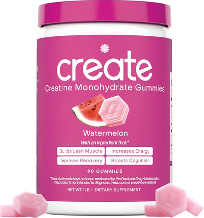 Creatine Monohydrate Gummies for Men & Women, Boost Focus, Strength, and Endurance, Anti-Melting Formula, Vegan, Gluten-Free, Non-Gmo, 1.5G of Creatine per Gummy (Watermelon)