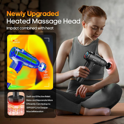 Massage Gun with Heat Deep Tissue Back Massager Neck Massager for Pain Relief,Muscle Percussion Massage Gun, Birthday Gifts for Men Women Dad Him Handheld Message Gun with 7Heads&Silent