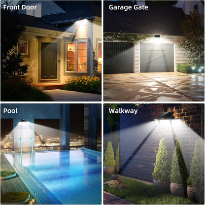 2500LM Solar Lights Outdoor with Motion Sensor,3 Head 270° Wide Angle Street Area Lights, IP65 Waterproof Security Lighting with 3 Modes(Non-Remote,2 Pcs)