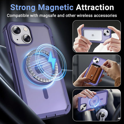 Magnetic for Iphone 13/14 Case,[Screen Protector] [Compatible with Magsafe][Military Grade Drop Protection][Heavy Duty Protection][Shockproof] 2-Layer Durable Bumper Phone Case 6.1"-Purple