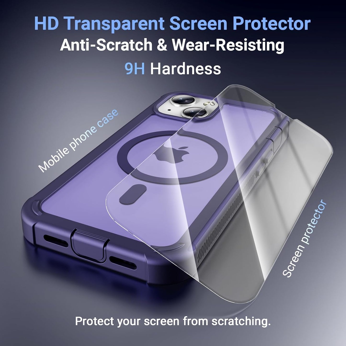 Magnetic for Iphone 13/14 Case,[Screen Protector] [Compatible with Magsafe][Military Grade Drop Protection][Heavy Duty Protection][Shockproof] 2-Layer Durable Bumper Phone Case 6.1"-Purple