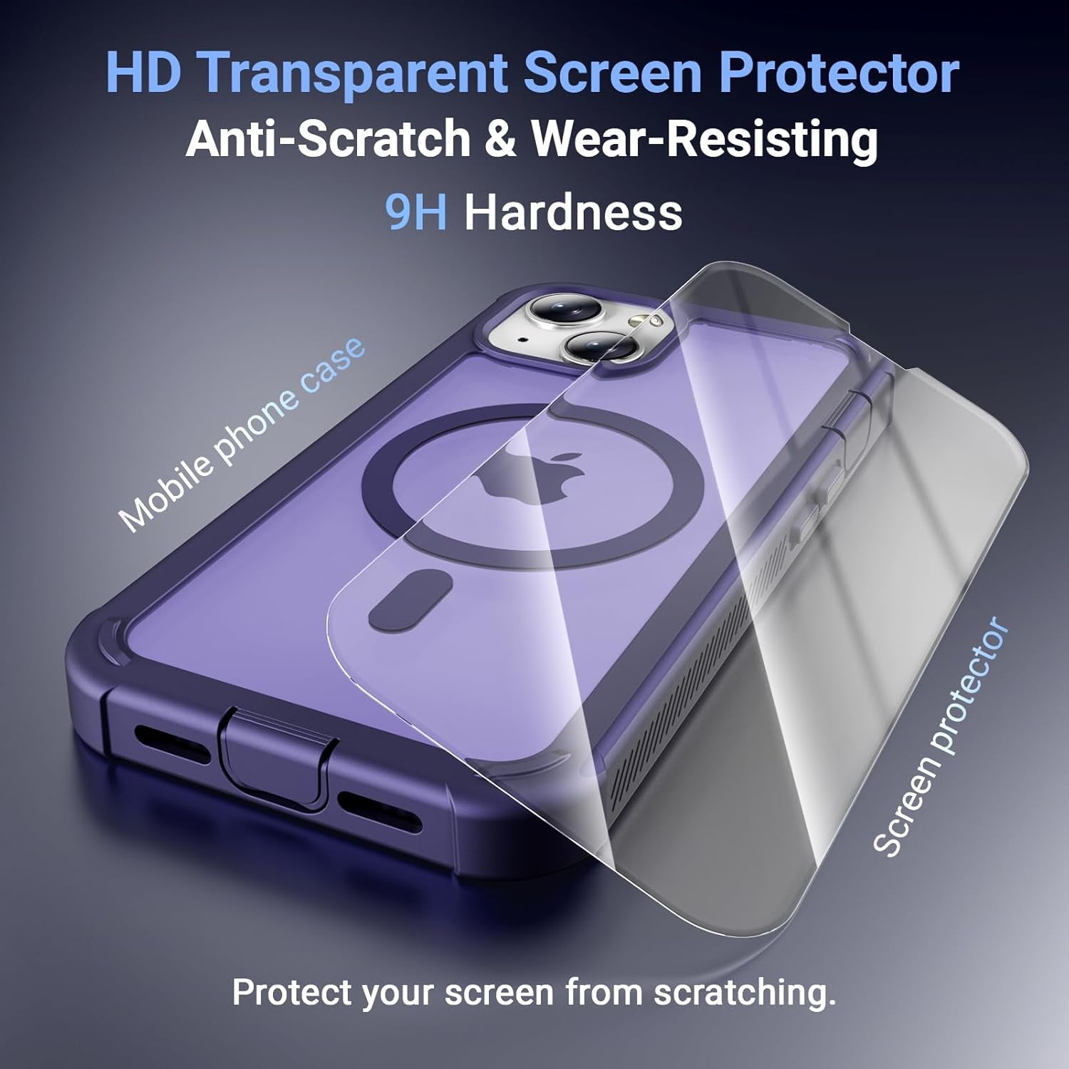 Magnetic for Iphone 13/14 Case,[Screen Protector] [Compatible with Magsafe][Military Grade Drop Protection][Heavy Duty Protection][Shockproof] 2-Layer Durable Bumper Phone Case 6.1"-Purple