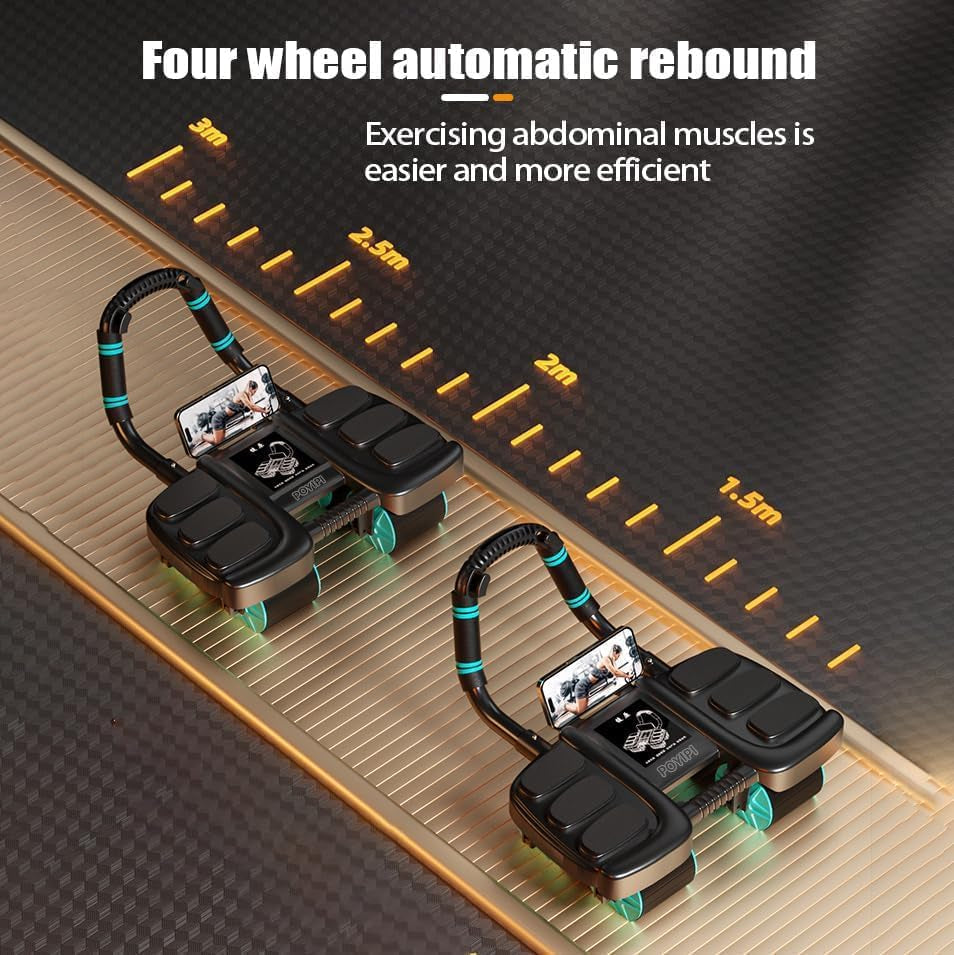 2025 New Ab Wheel Roller with Elbow Support - Automatic Rebound Abdominal Wheel Roller, the Upgraded Four-Wheel Abdominal Wheel Core Workout Equipment Home Gym Abs Machine