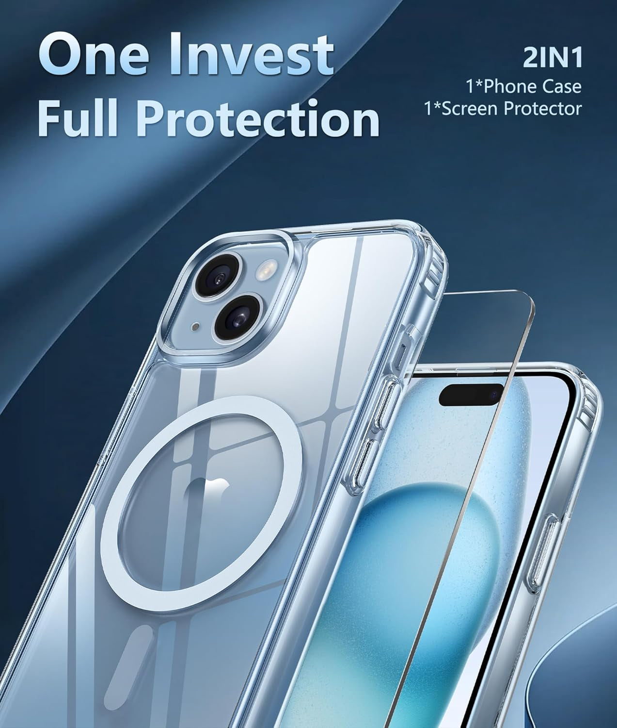 for Iphone 15 Case Clear: Iphone 14/13 Case Magnetic Phone Cases with Screen Protector Compatible with Magsafe Slim anti Yellowing Rugged Protective Transparent Cell Cover (A-Clear)