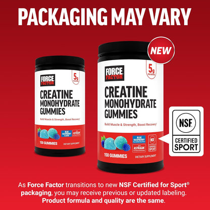 Creatine Monohydrate Gummies, NSF Certified, 5G Dose for Men & Women to Support Muscle, Strength, Recovery, Cognitive Health & Memory, Packaging May Vary, Blue Raspberry, 150 Gummies