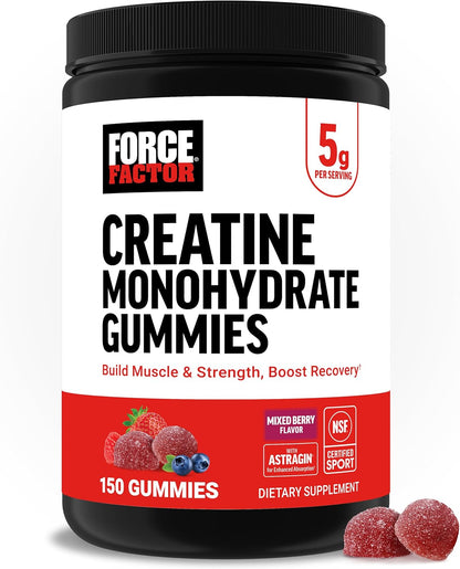 Creatine Monohydrate Gummies, NSF Certified, 5G Dose for Men & Women to Support Muscle, Strength, Recovery, Cognitive Health & Memory, Mixed Berry, 150 Gummies