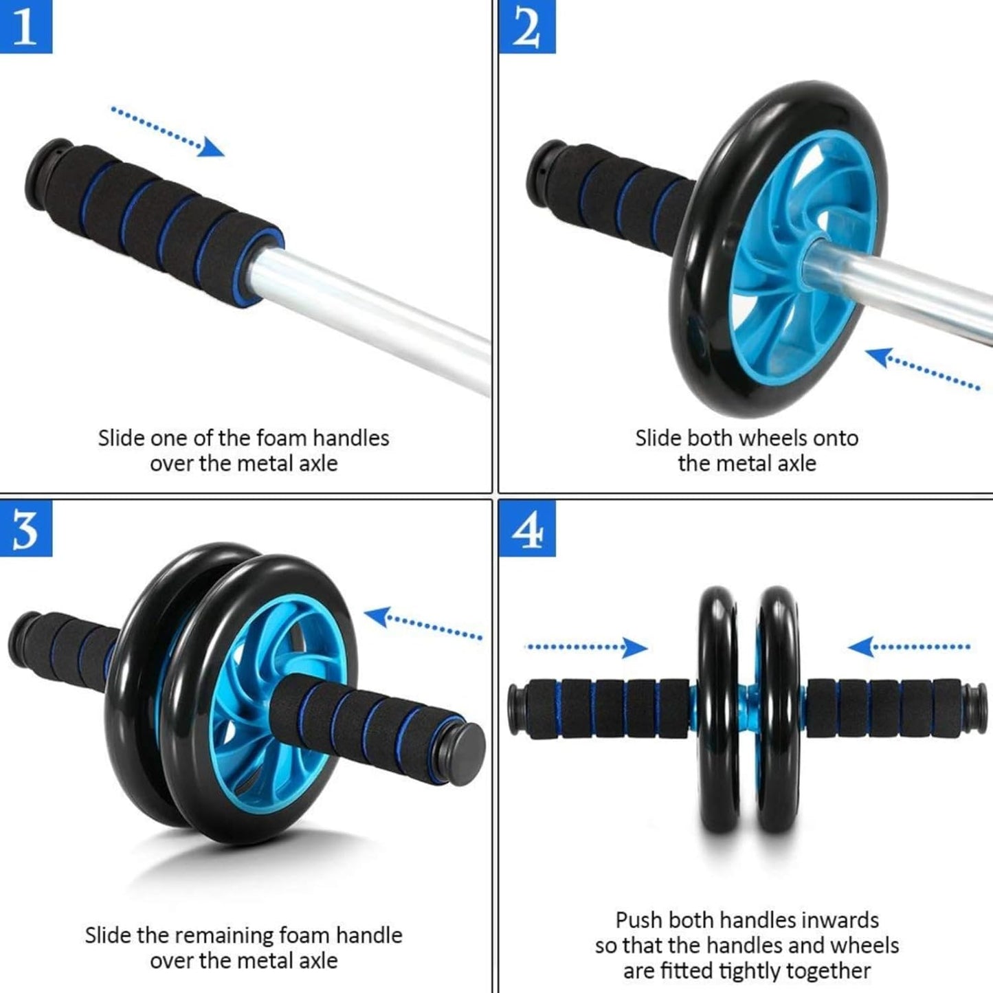 AB Wheel Roller Kit with Push-Up Bar, Knee Mat, Jump Rope and Hand Gripper - Home Gym Workout for Men Women Core Strength & Abdominal Exercis