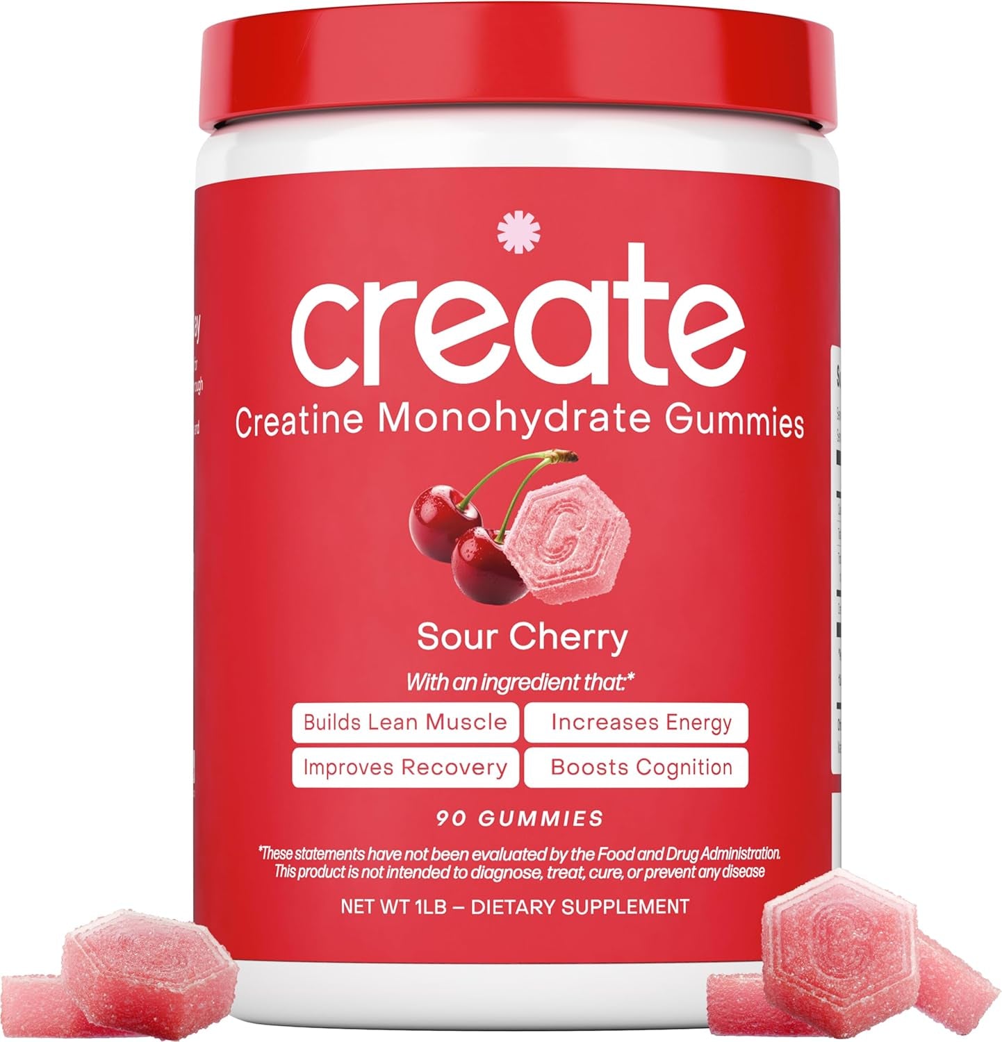 Creatine Monohydrate Gummies for Men & Women, Boost Focus, Strength, and Endurance, Anti-Melting Formula, Vegan, Gluten-Free, Non-Gmo, 1.5G of Creatine per Gummy (Sour Cherry)