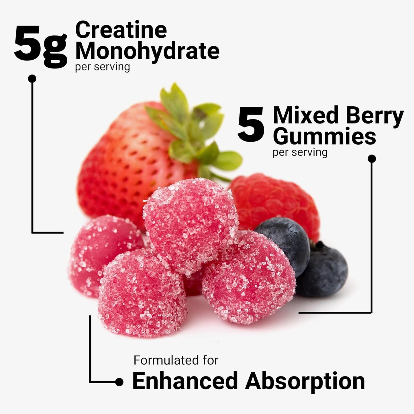 Creatine Monohydrate Gummies, NSF Certified, 5G Dose for Men & Women to Support Muscle, Strength, Recovery, Cognitive Health & Memory, Mixed Berry, 150 Gummies