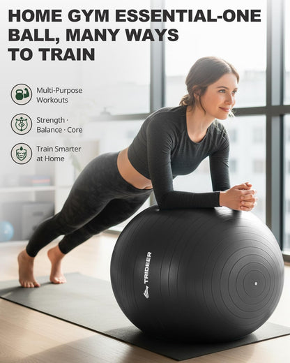 Exercise Ball for Yoga, Pilates & Fitness – Stability Ball Equipment for Home Gym & Office Chair, Core & Balance Training Accessories, Physical Therapy Equipment, Quick Pump Included, 5 Sizes