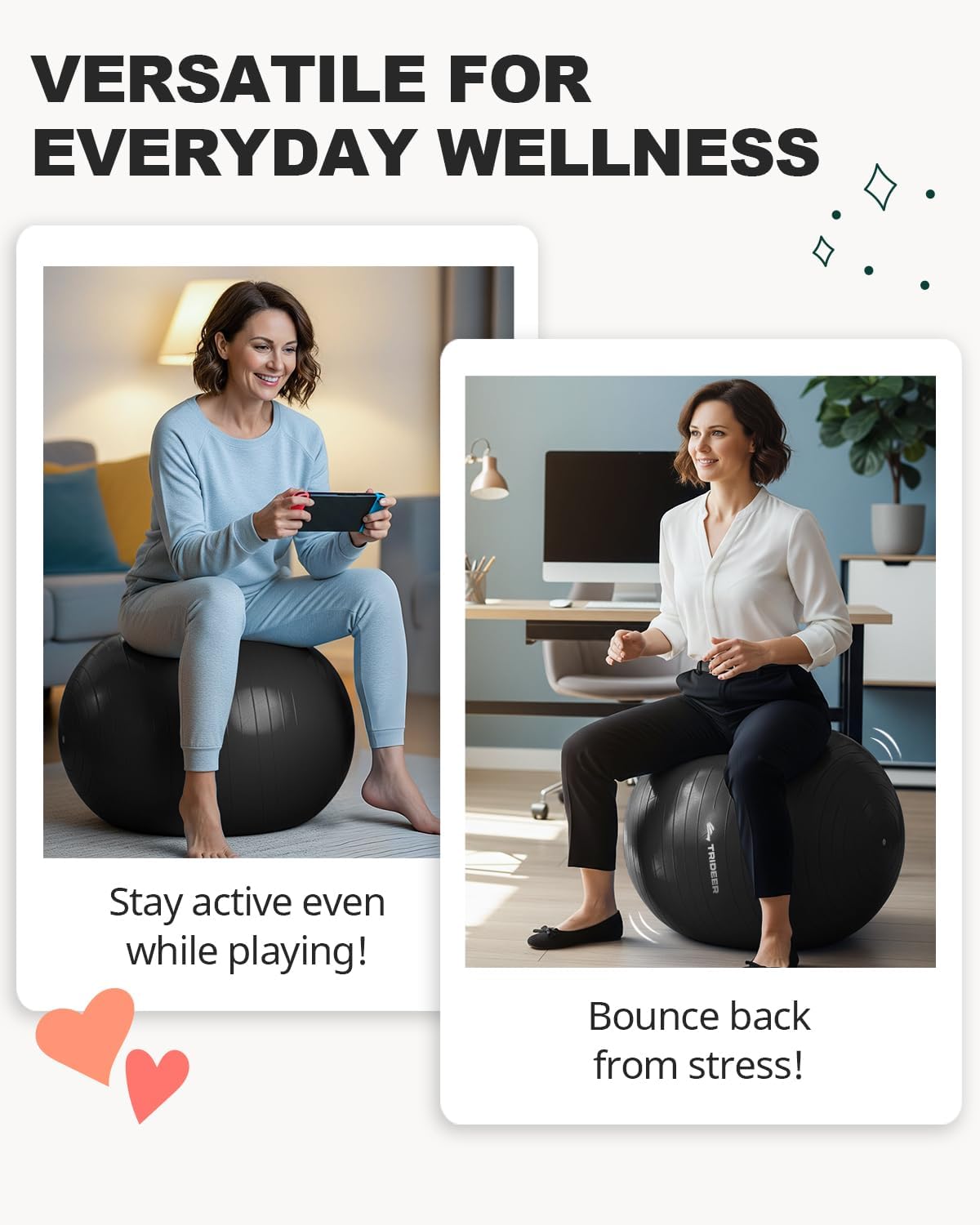 Exercise Ball for Yoga, Pilates & Fitness – Stability Ball Equipment for Home Gym & Office Chair, Core & Balance Training Accessories, Physical Therapy Equipment, Quick Pump Included, 5 Sizes