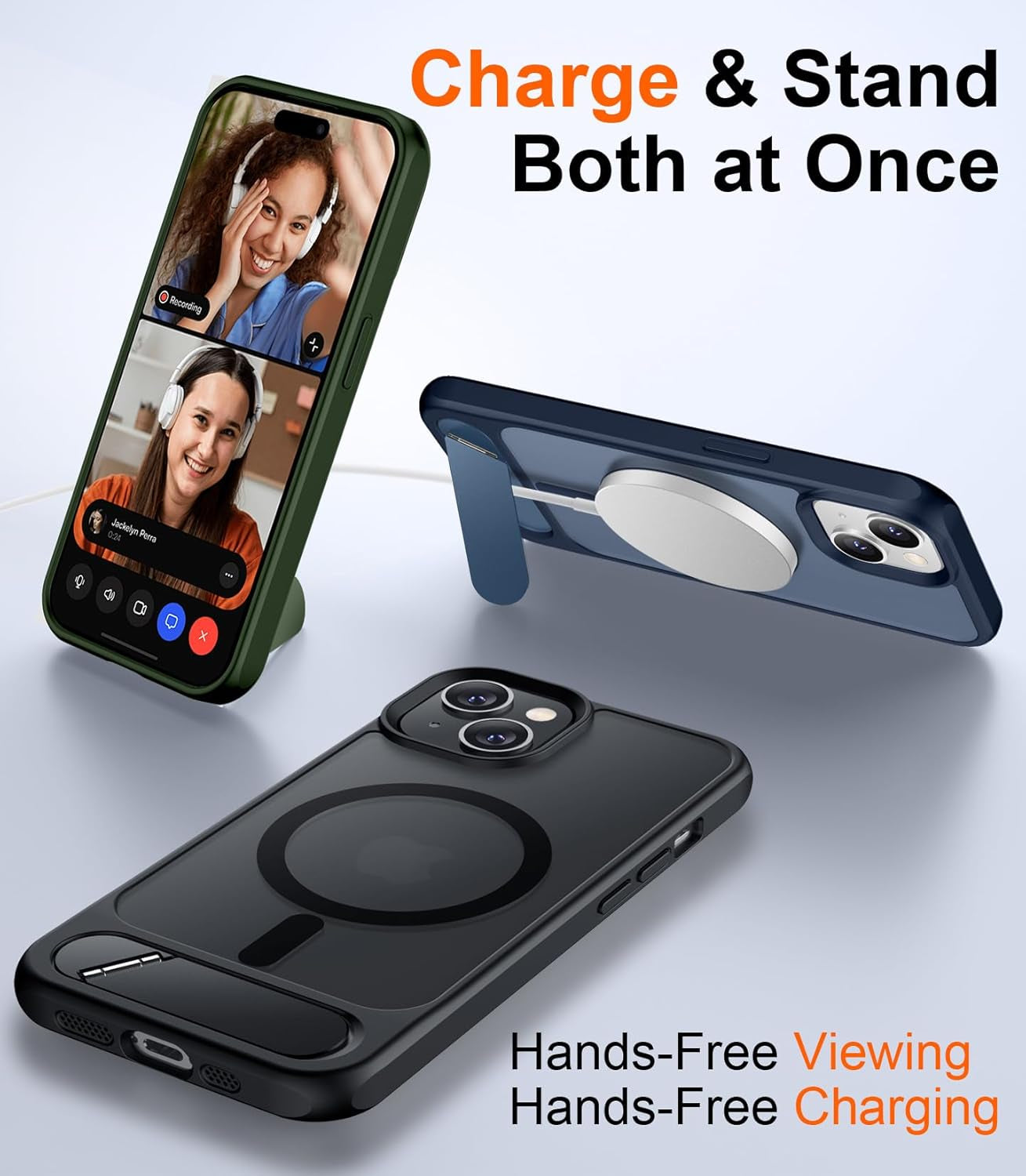 Magnetic Compatible with Iphone 15 plus Case & Iphone 14 plus Case, [Built-In Invisible Kickstand][Compatible with Magsafe][Military Grade Shockproof] Slim Translucent Matte Phone Case 6.7"