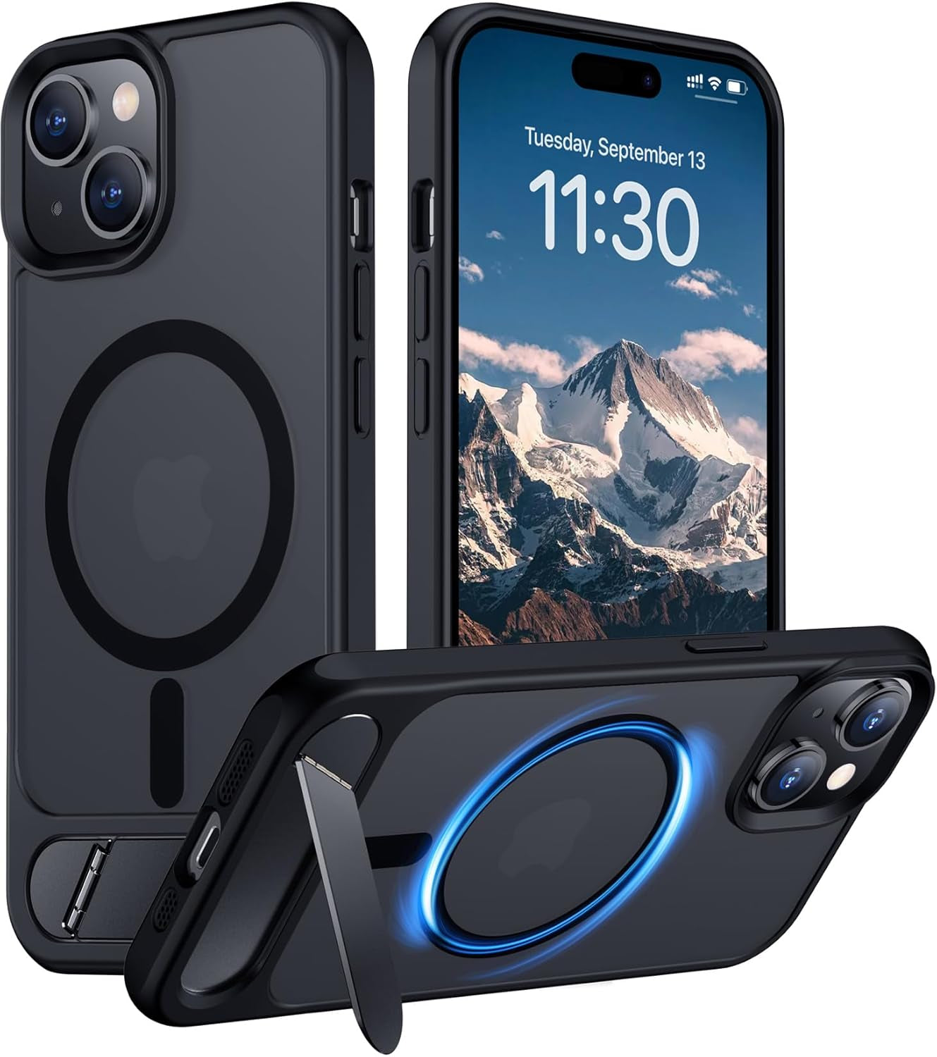 Magnetic Compatible with Iphone 15 plus Case & Iphone 14 plus Case, [Built-In Invisible Kickstand][Compatible with Magsafe][Military Grade Shockproof] Slim Translucent Matte Phone Case 6.7"