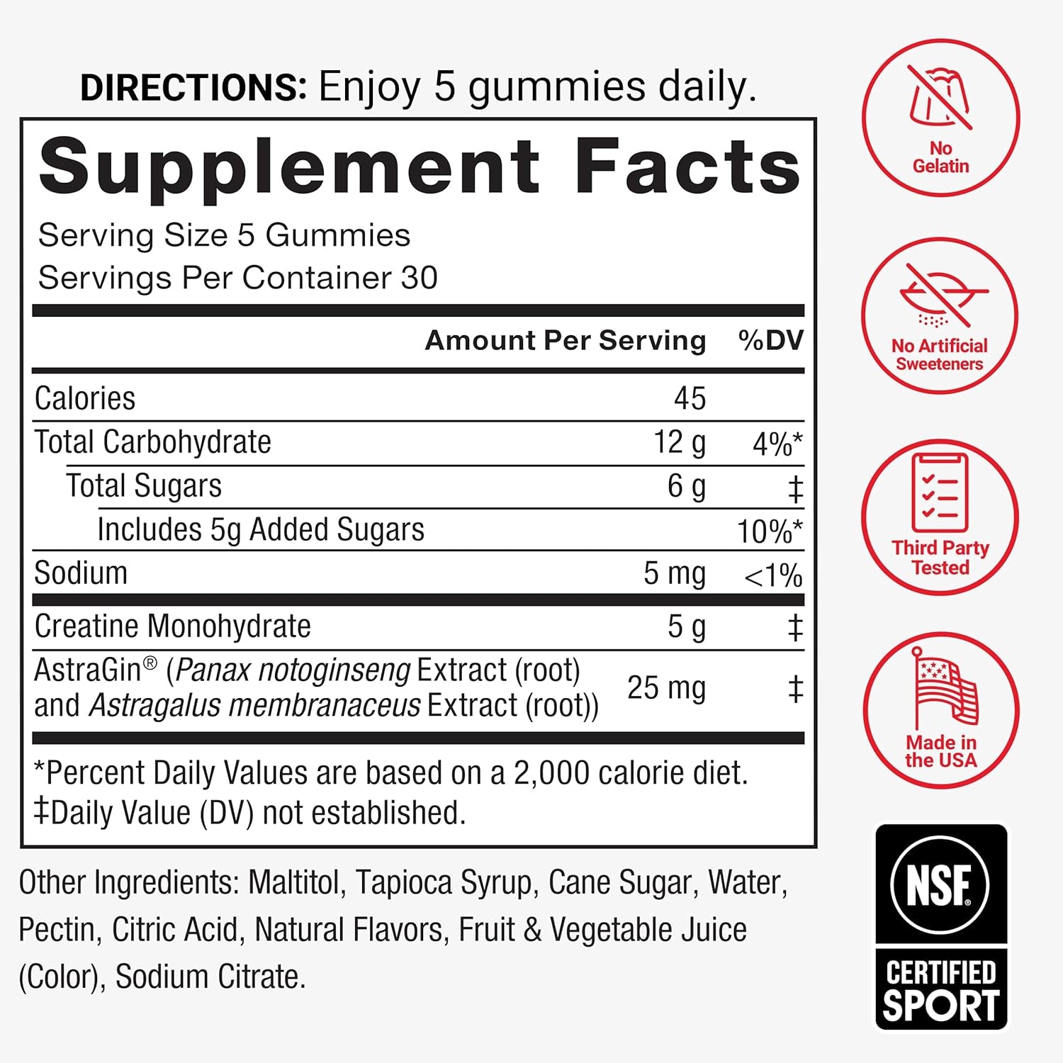 Creatine Monohydrate Gummies, NSF Certified, 5G Dose for Men & Women to Support Muscle, Strength, Recovery, Cognitive Health & Memory, Mixed Berry, 150 Gummies