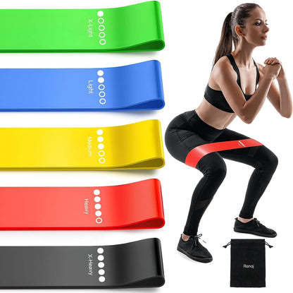 Resistance Bands for Working Out, 5-Pack Elastic Exercise Bands for Strength Training, Stretching, Workout; Home Gym Equipment for Women Men, Pilates Yoga Physical Therapy, Leg Glute Arm Exercise Kit