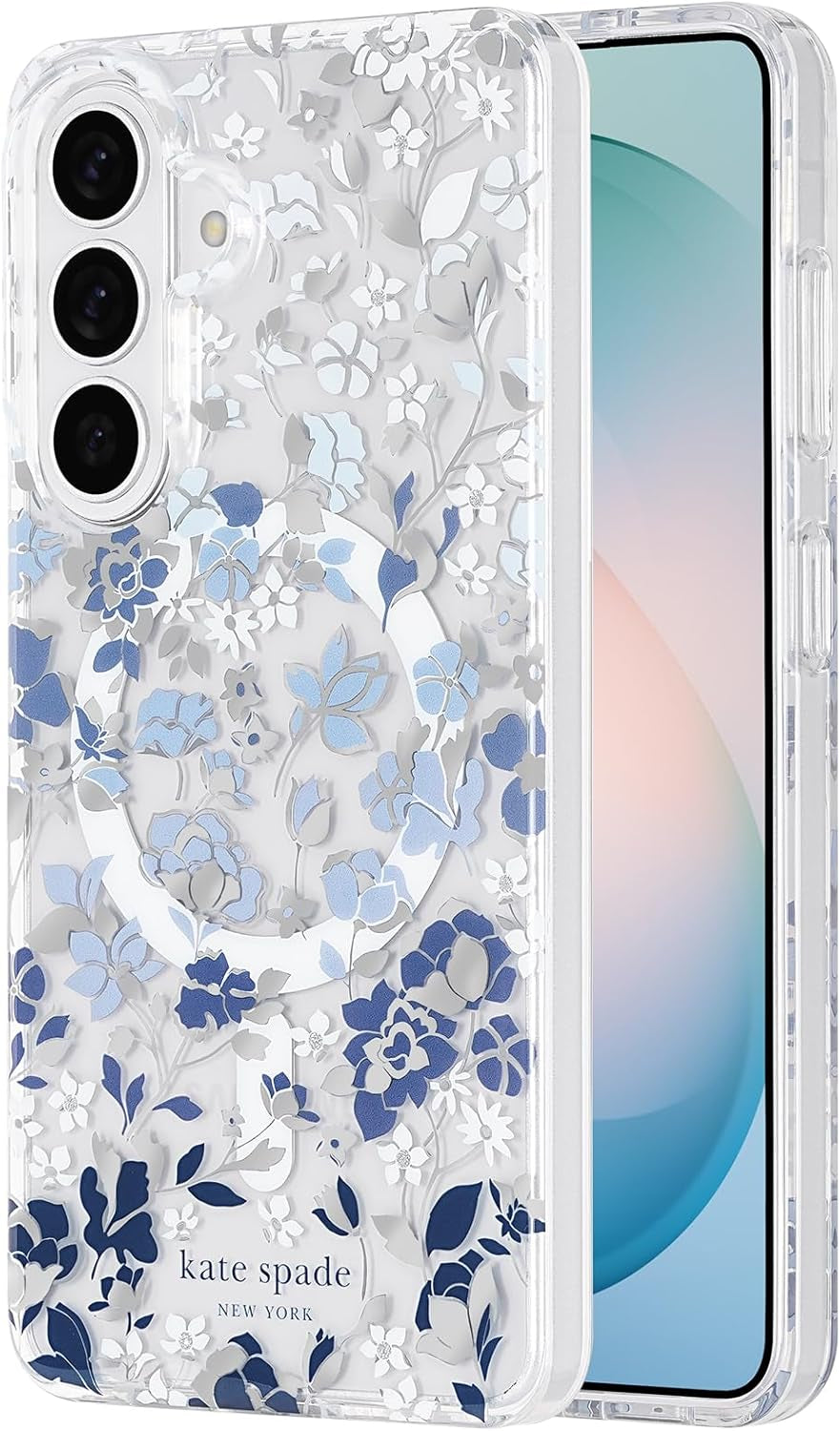 Samsung Galaxy S26 plus Case - [Magnetic and Wireless Charging] - Designer Phone Case - Flowerbed Blue Gems