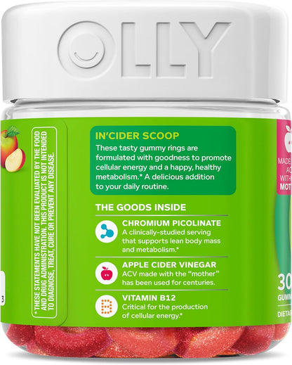 Revitalize Your Metabolism with OLLY's Delicious Apple Cider Vinegar Gummy Rings - 30 Count of Chewable Energy & Digestive Support