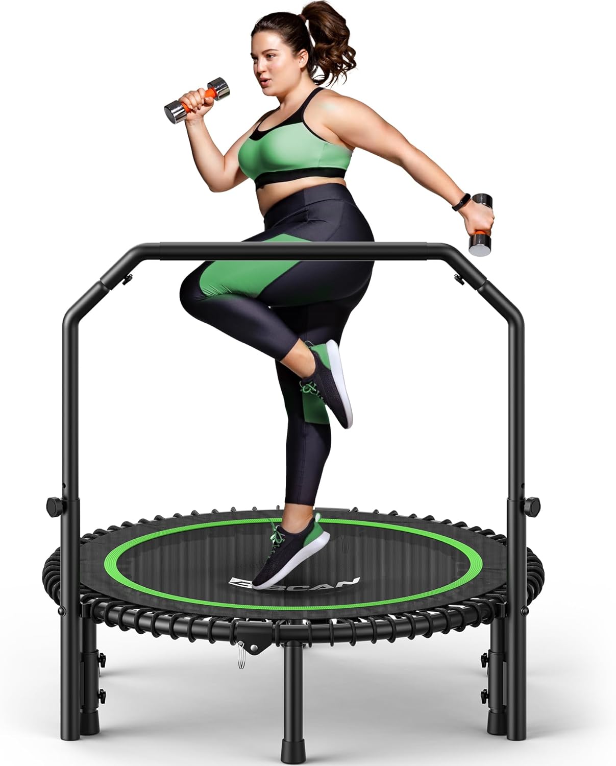 Experience Ultimate Fitness with the BT2 Mini Rebounder Trampoline - Supports Up to 550LBS, Features Adjustable Handlebar and Bungee System for a Quiet, Whole-Body Workout at Home