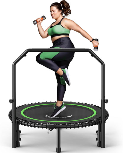 Experience Ultimate Fitness with the BT2 Mini Rebounder Trampoline - Supports Up to 550LBS, Features Adjustable Handlebar and Bungee System for a Quiet, Whole-Body Workout at Home