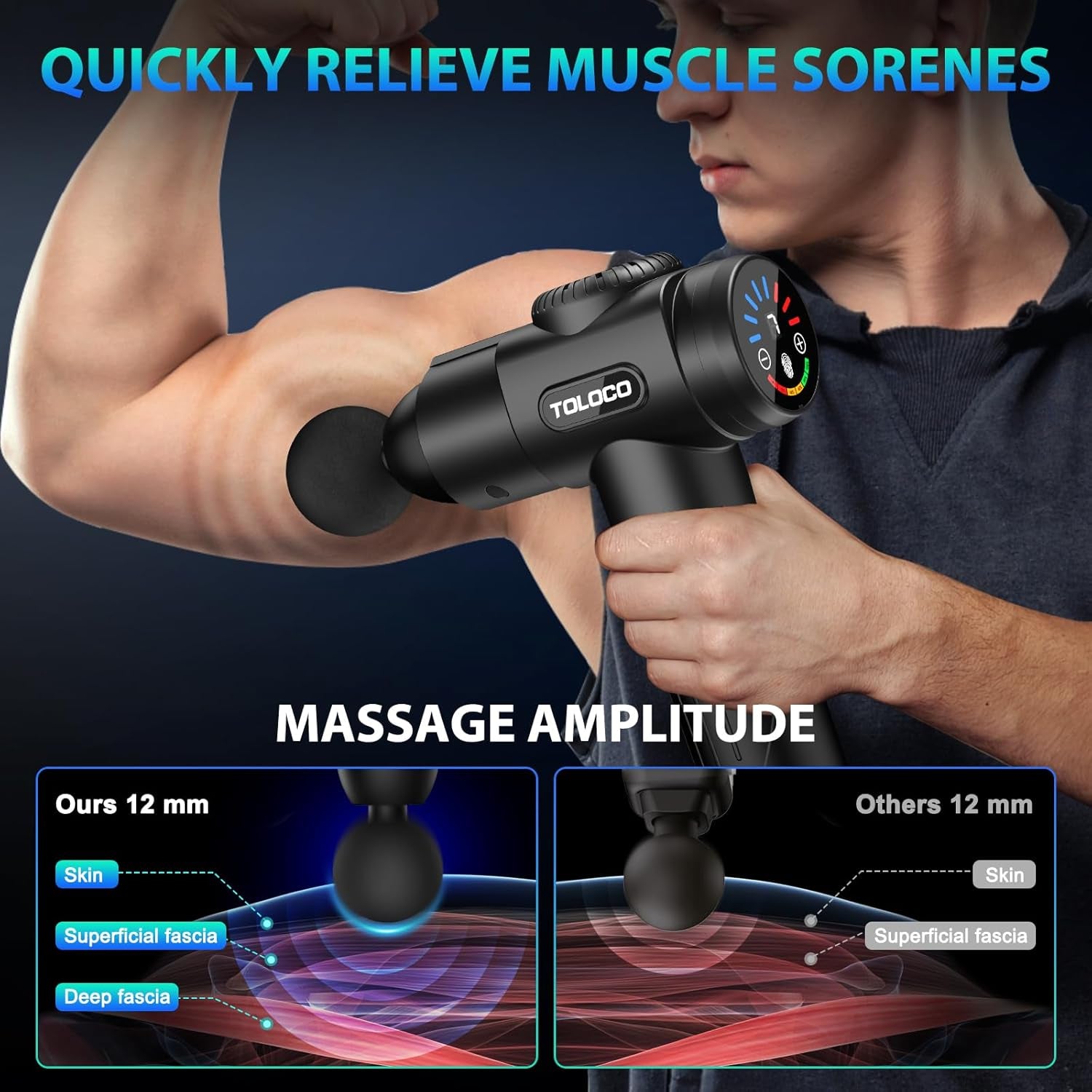 Massage Gun, Deep Tissue Back Massage for Athletes for Pain Relief, Percussion Massager with 10 Massages Heads & Silent Brushless Motor, Valentines Day Gifts for Him Her, Black