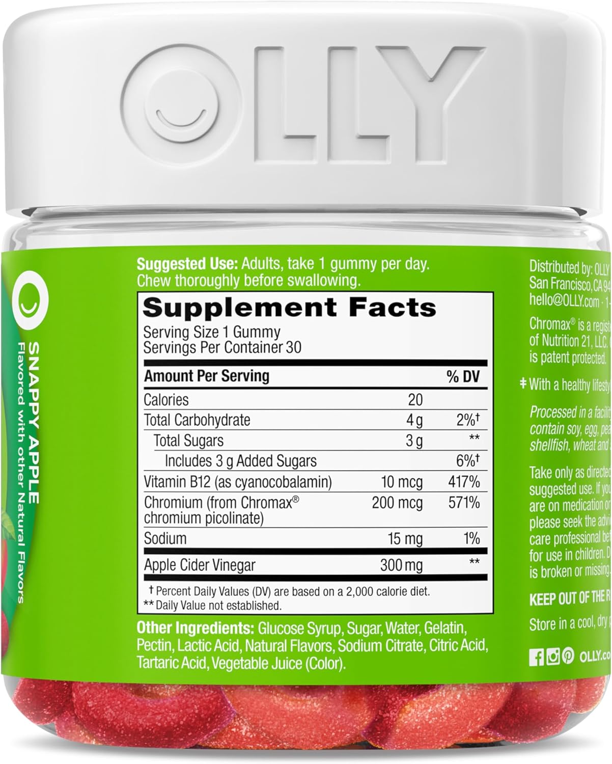Revitalize Your Metabolism with OLLY's Delicious Apple Cider Vinegar Gummy Rings - 30 Count of Chewable Energy & Digestive Support