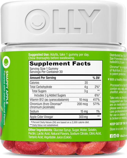 Revitalize Your Metabolism with OLLY's Delicious Apple Cider Vinegar Gummy Rings - 30 Count of Chewable Energy & Digestive Support