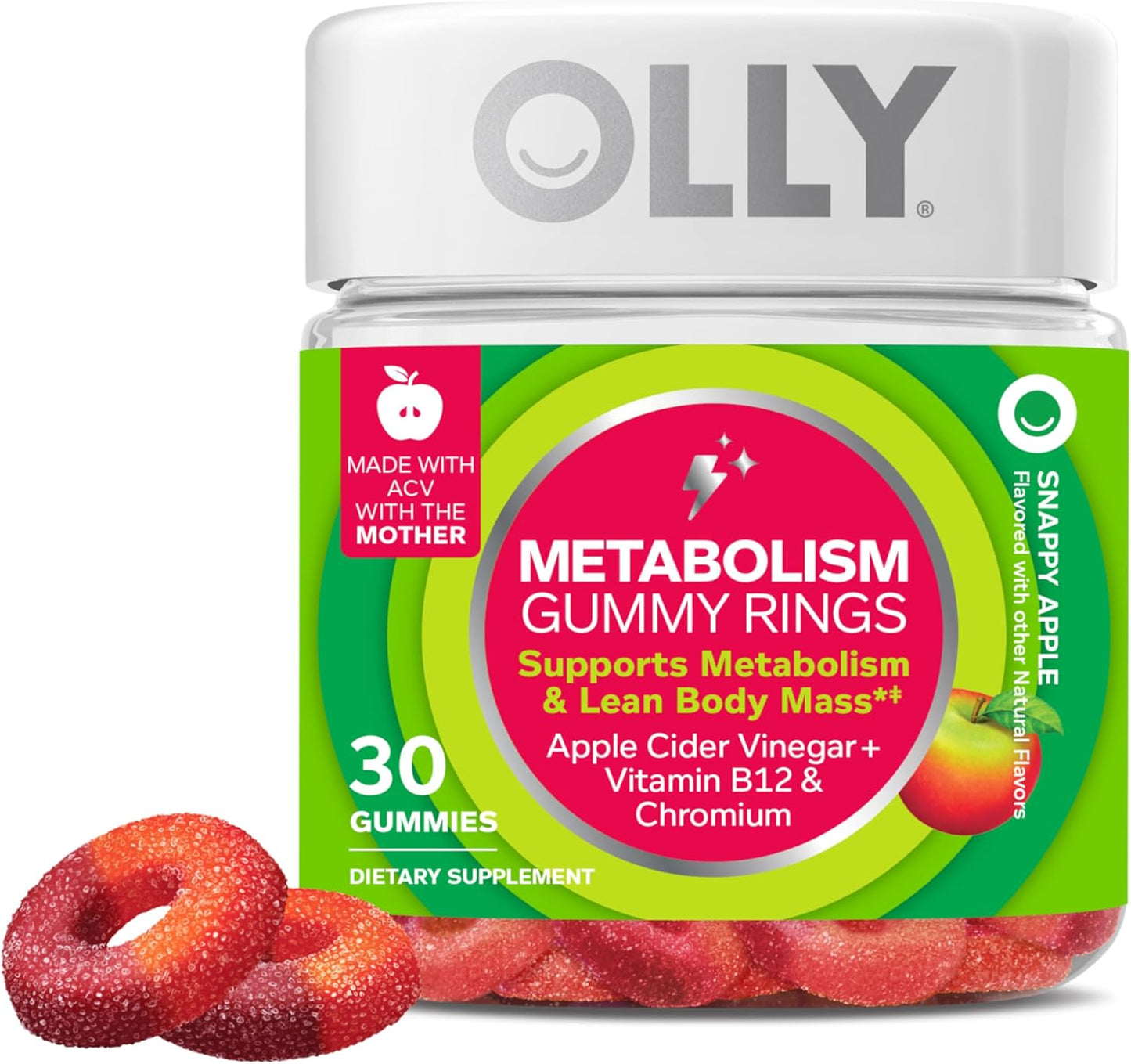 Revitalize Your Metabolism with OLLY's Delicious Apple Cider Vinegar Gummy Rings - 30 Count of Chewable Energy & Digestive Support