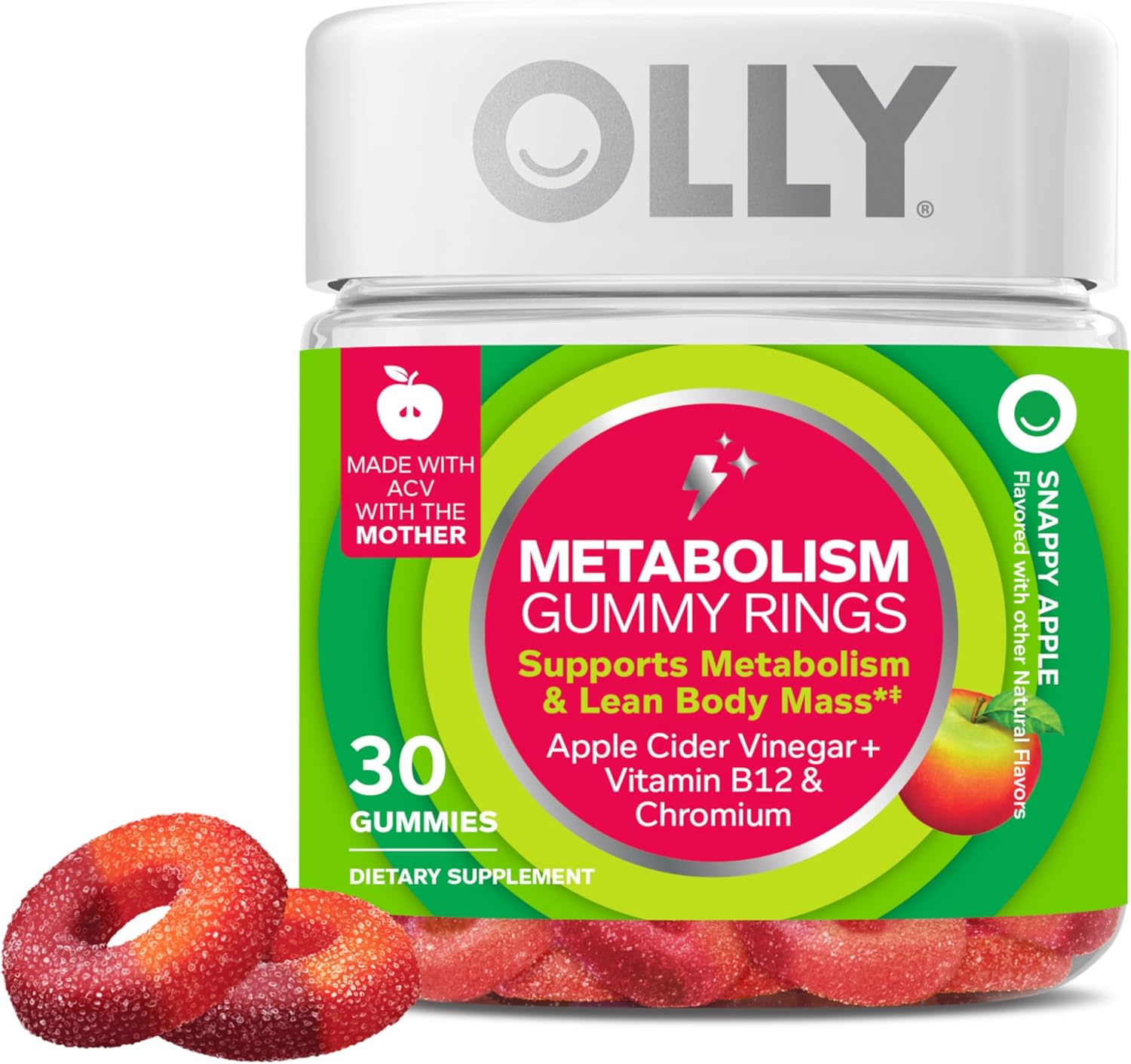 Revitalize Your Metabolism with OLLY's Delicious Apple Cider Vinegar Gummy Rings - 30 Count of Chewable Energy & Digestive Support