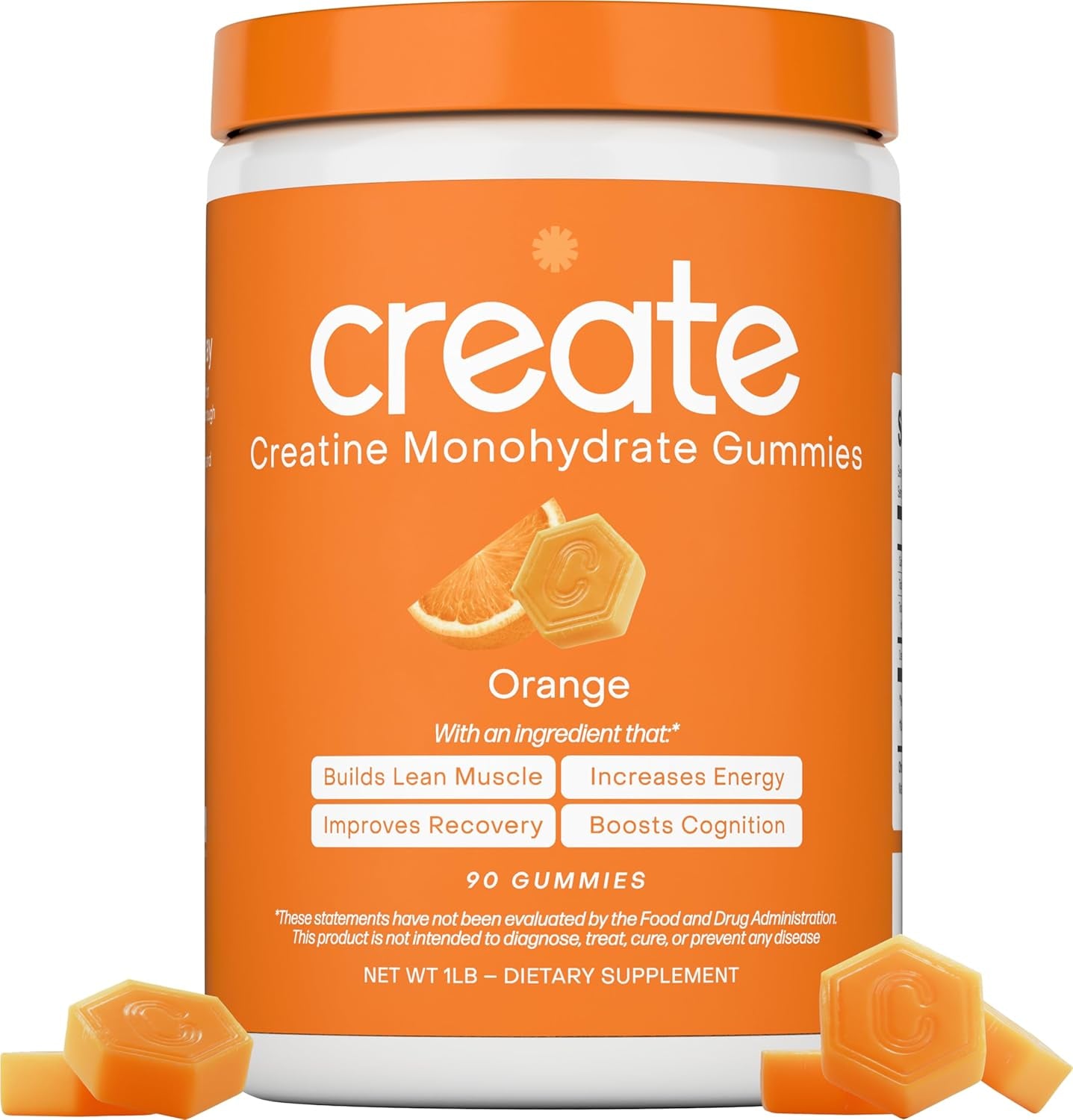 Creatine Monohydrate Gummies for Men & Women, Boost Focus, Strength, and Endurance, Anti-Melting Formula, Vegan, Gluten-Free, Non-Gmo, 1.5G of Creatine per Gummy (Orange)