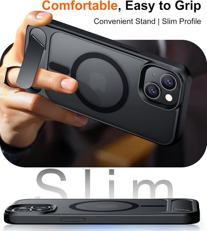 Magnetic Compatible with Iphone 15 plus Case & Iphone 14 plus Case, [Built-In Invisible Kickstand][Compatible with Magsafe][Military Grade Shockproof] Slim Translucent Matte Phone Case 6.7"