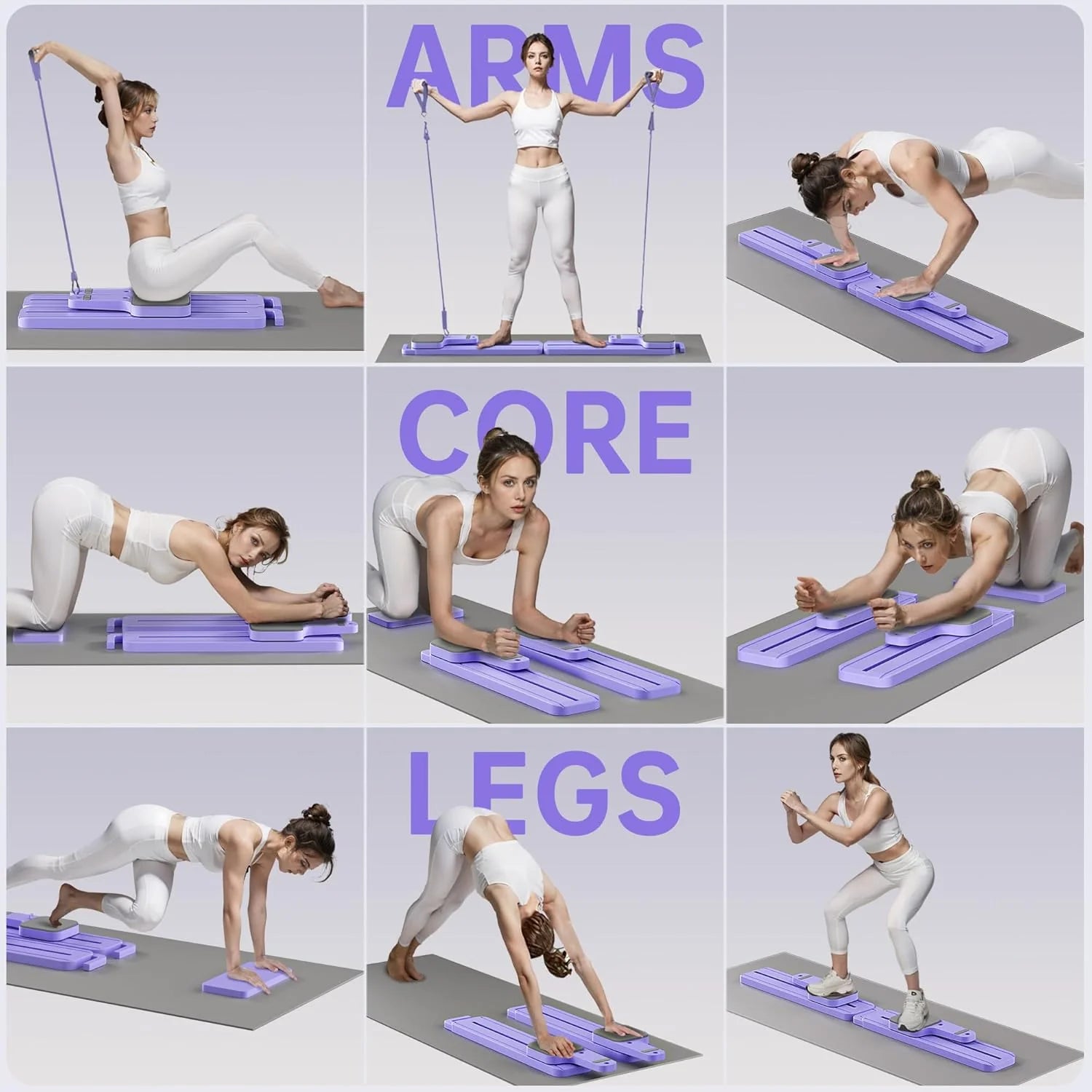 Pilates Board with Resistance Bands, 7-In-1 Foldable Pilates Reformer Set, Pilates Reformer Machine for Home Workout, Core Strengthener, Ab Workout, Glute & Leg Toning