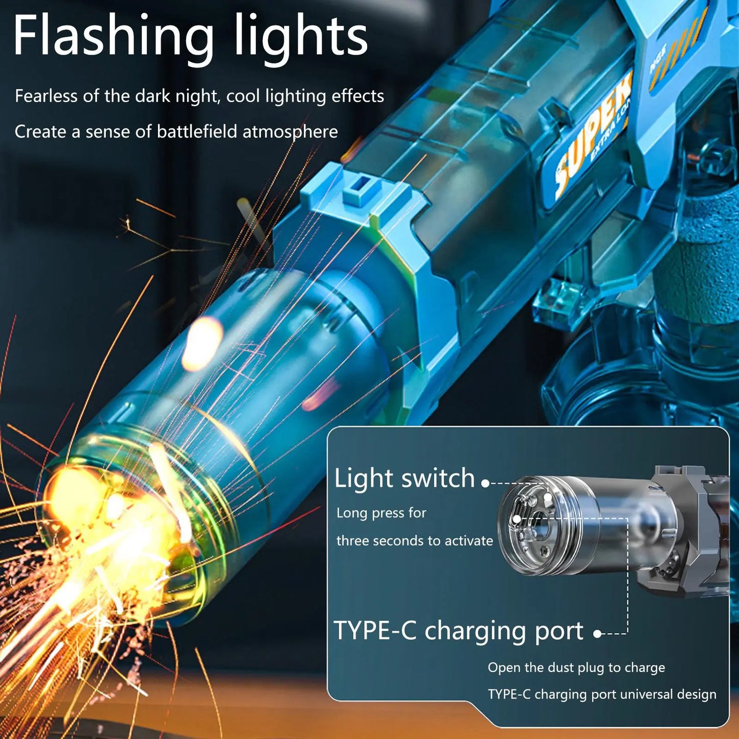 Adult and Children'S Electric Water Guns, Automatic High-Power Water Guns, Swimming Pool Toys, Beach Electric Water Guns, Realistic Muzzle Flames.