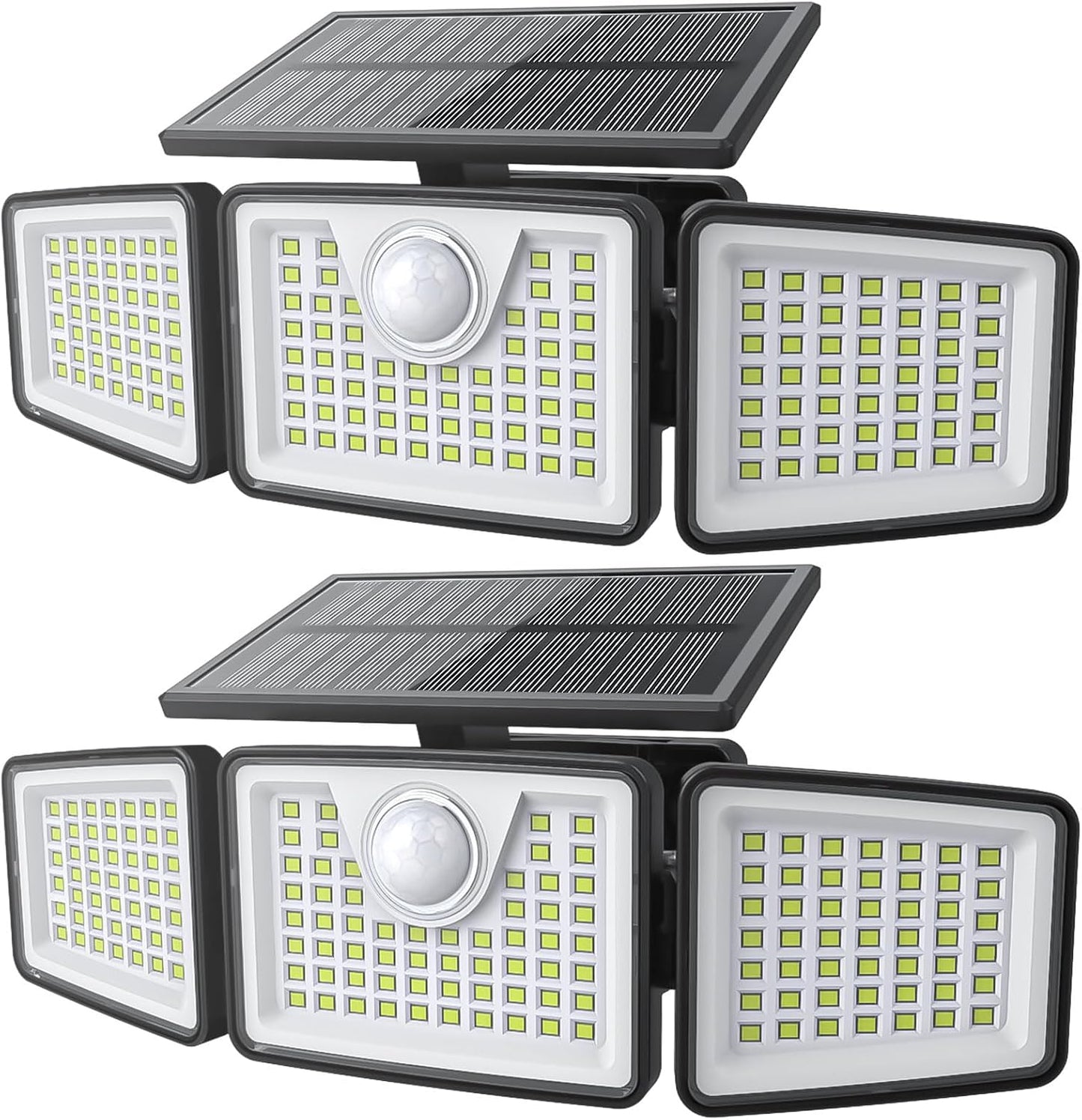2500LM Solar Lights Outdoor with Motion Sensor,3 Head 270° Wide Angle Street Area Lights, IP65 Waterproof Security Lighting with 3 Modes(Non-Remote,2 Pcs)