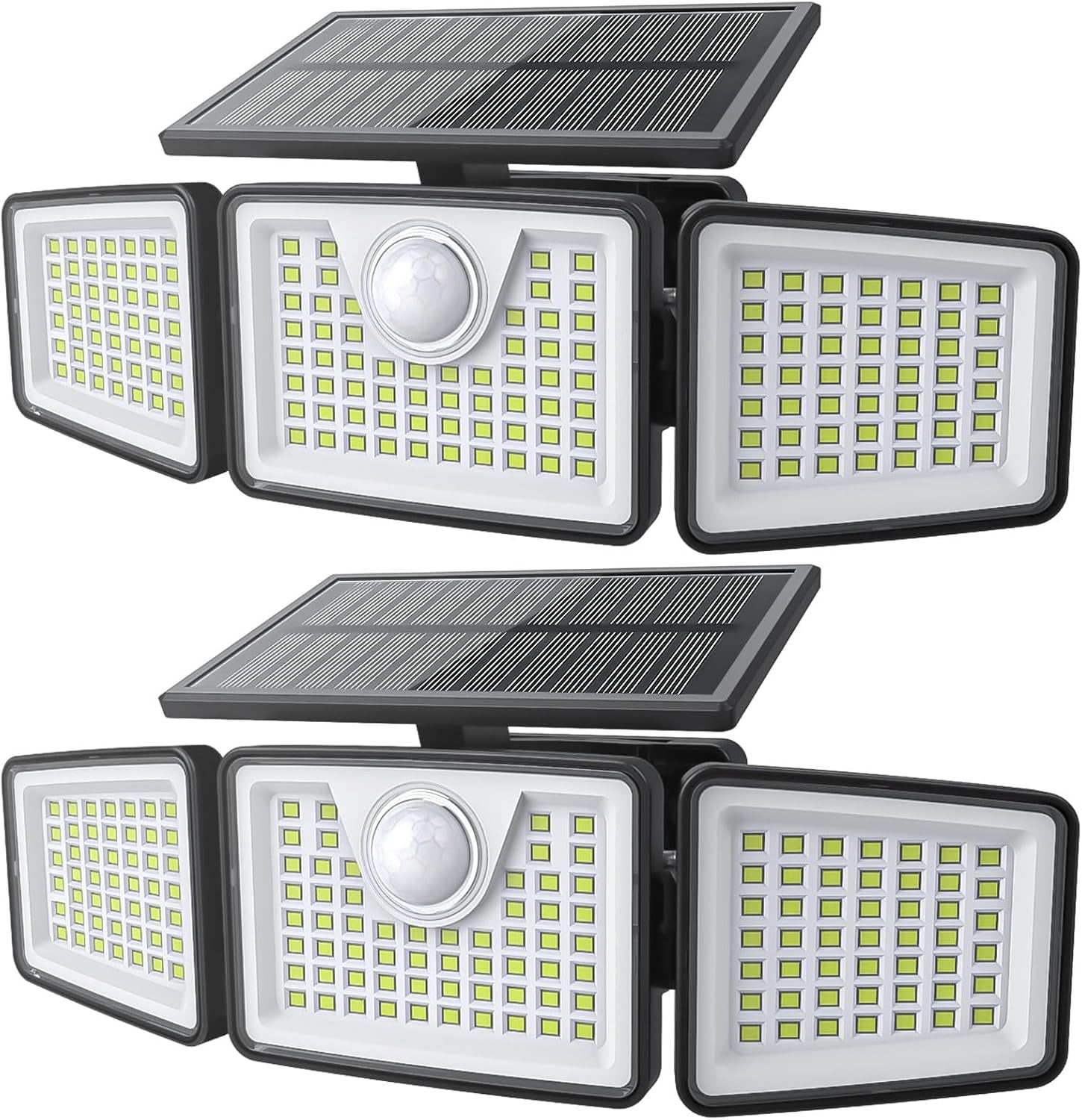 2500LM Solar Lights Outdoor with Motion Sensor,3 Head 270° Wide Angle Street Area Lights, IP65 Waterproof Security Lighting with 3 Modes(Non-Remote,2 Pcs)