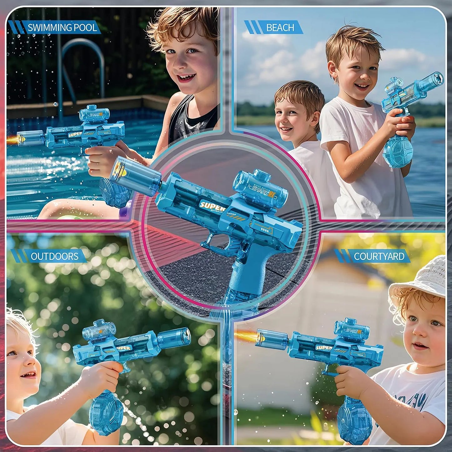 Adult and Children'S Electric Water Guns, Automatic High-Power Water Guns, Swimming Pool Toys, Beach Electric Water Guns, Realistic Muzzle Flames.
