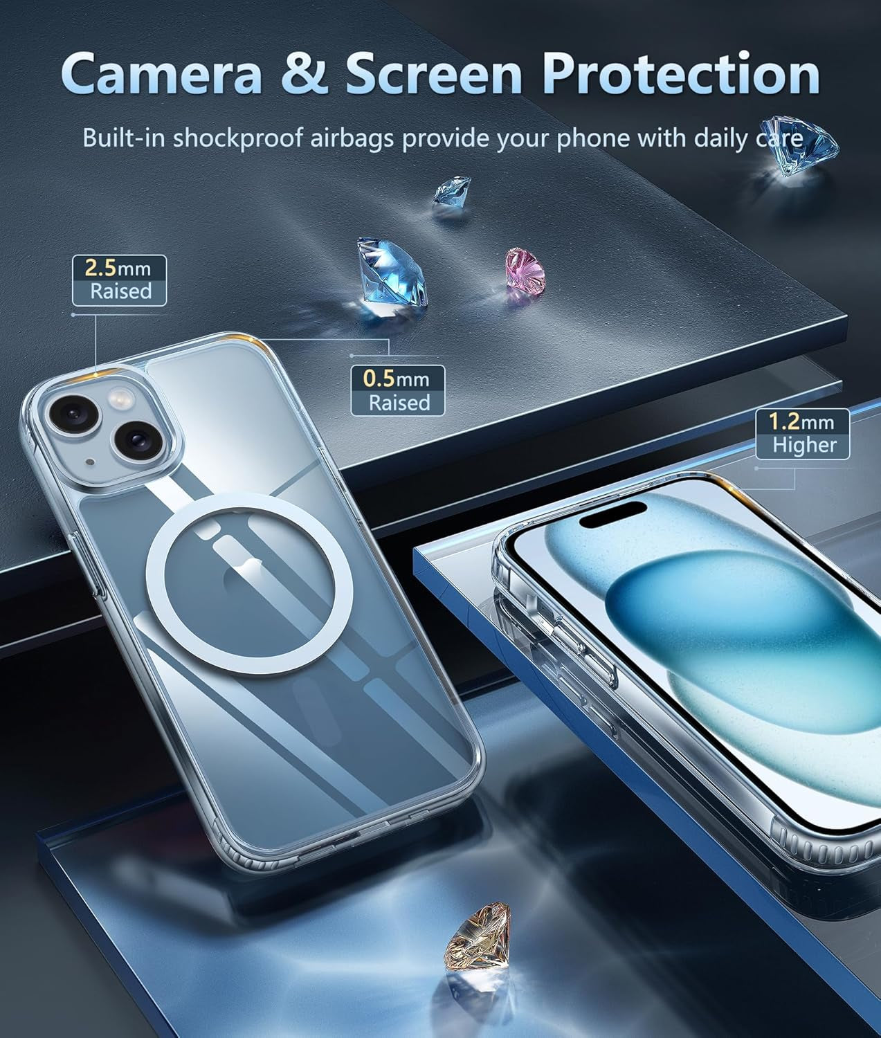 for Iphone 15 Case Clear: Iphone 14/13 Case Magnetic Phone Cases with Screen Protector Compatible with Magsafe Slim anti Yellowing Rugged Protective Transparent Cell Cover (A-Clear)