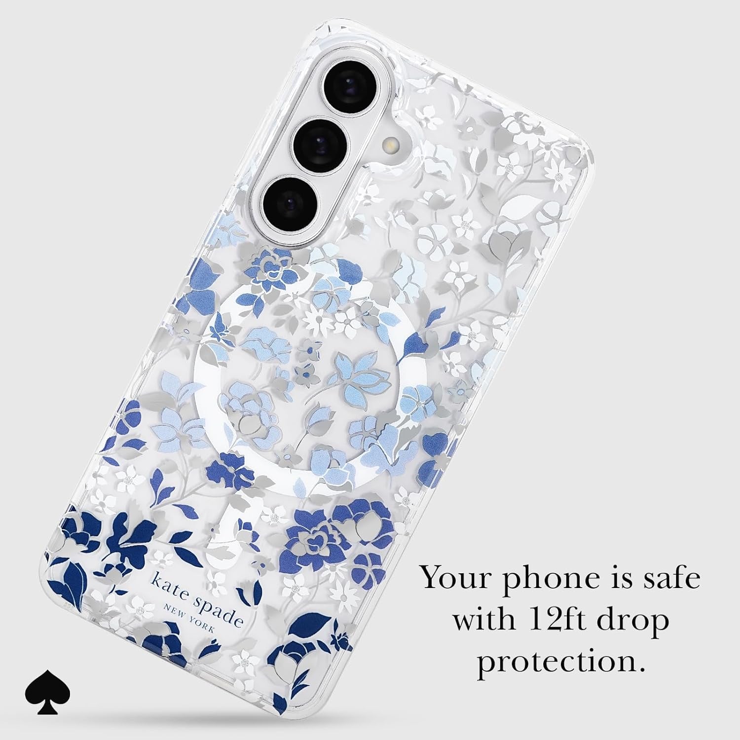Samsung Galaxy S26 plus Case - [Magnetic and Wireless Charging] - Designer Phone Case - Flowerbed Blue Gems
