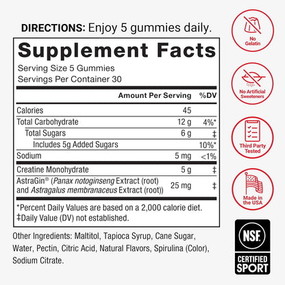 Creatine Monohydrate Gummies, NSF Certified, 5G Dose for Men & Women to Support Muscle, Strength, Recovery, Cognitive Health & Memory, Packaging May Vary, Blue Raspberry, 150 Gummies