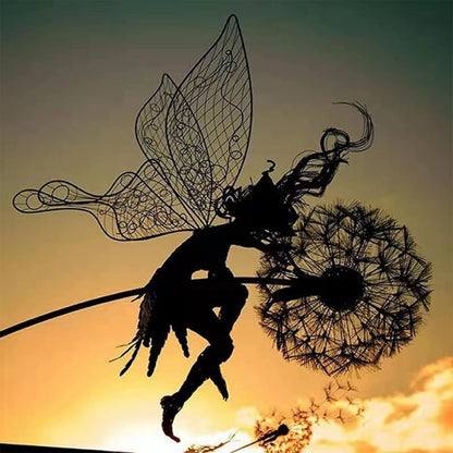 Dancing Fairy Statue Steel Wires Fairy Elf Dandelion Miniature Sculpture Mythical Garden Figurine Fairies Pixies Yard Decor