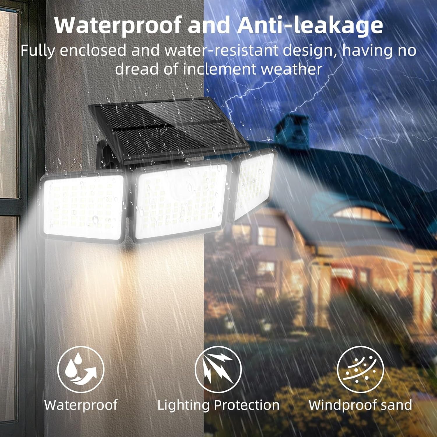 2500LM Solar Lights Outdoor with Motion Sensor,3 Head 270° Wide Angle Street Area Lights, IP65 Waterproof Security Lighting with 3 Modes(Non-Remote,2 Pcs)
