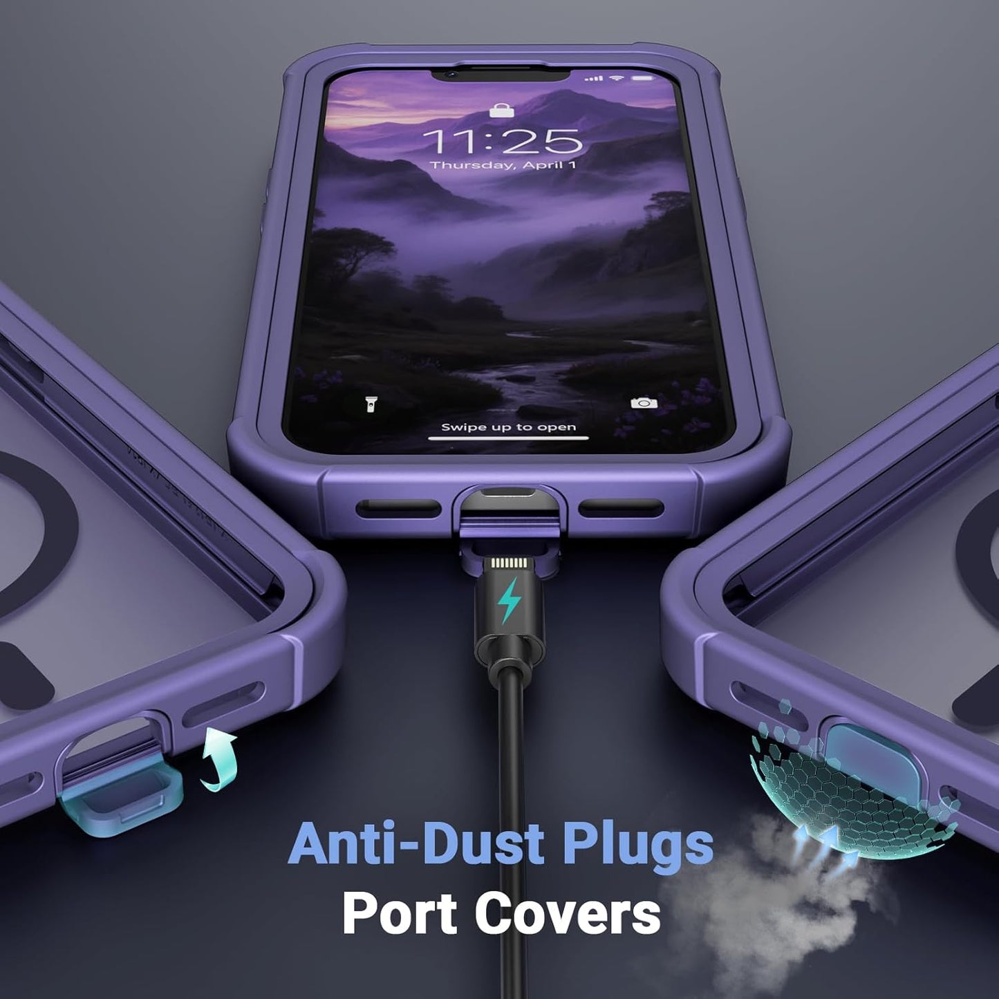 Magnetic for Iphone 13/14 Case,[Screen Protector] [Compatible with Magsafe][Military Grade Drop Protection][Heavy Duty Protection][Shockproof] 2-Layer Durable Bumper Phone Case 6.1"-Purple