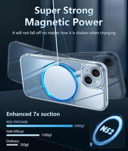 for Iphone 15 Case Clear: Iphone 14/13 Case Magnetic Phone Cases with Screen Protector Compatible with Magsafe Slim anti Yellowing Rugged Protective Transparent Cell Cover (A-Clear)