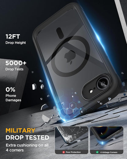 for Iphone 17E Case& Iphone 16E Case, Full-Body Phone with Built-In Glass Screen Protector, [Magnetic with Magsafe] Military Drop Proof 17 E/ 16 E Cover Bumper 6.1 Inch, Black