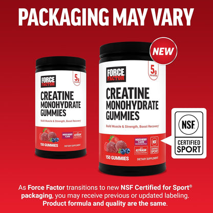 Creatine Monohydrate Gummies, NSF Certified, 5G Dose for Men & Women to Support Muscle, Strength, Recovery, Cognitive Health & Memory, Mixed Berry, 150 Gummies