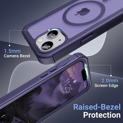 Magnetic for Iphone 13/14 Case,[Screen Protector] [Compatible with Magsafe][Military Grade Drop Protection][Heavy Duty Protection][Shockproof] 2-Layer Durable Bumper Phone Case 6.1"-Purple