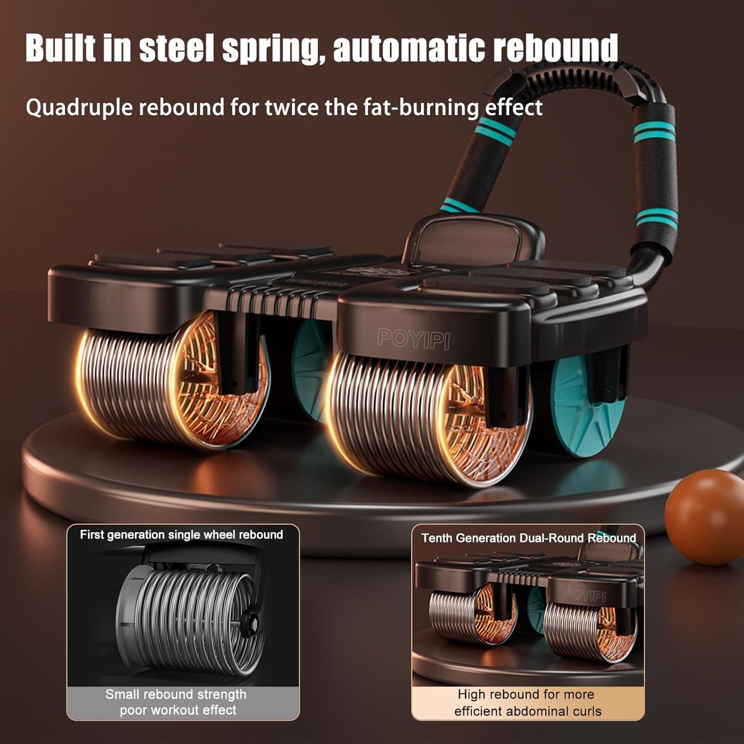 2025 New Ab Wheel Roller with Elbow Support - Automatic Rebound Abdominal Wheel Roller, the Upgraded Four-Wheel Abdominal Wheel Core Workout Equipment Home Gym Abs Machine