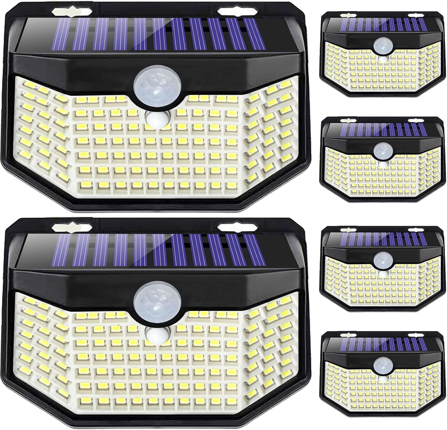 120 LED Outdoor Solar Lights with Motion Sensor and 3 Lighting Modes, IP65 Waterproof Wide Solar Wall Lights Ideal for Garden Patio Yard (Front Button 6Packs, Black Shell-Daylight White)
