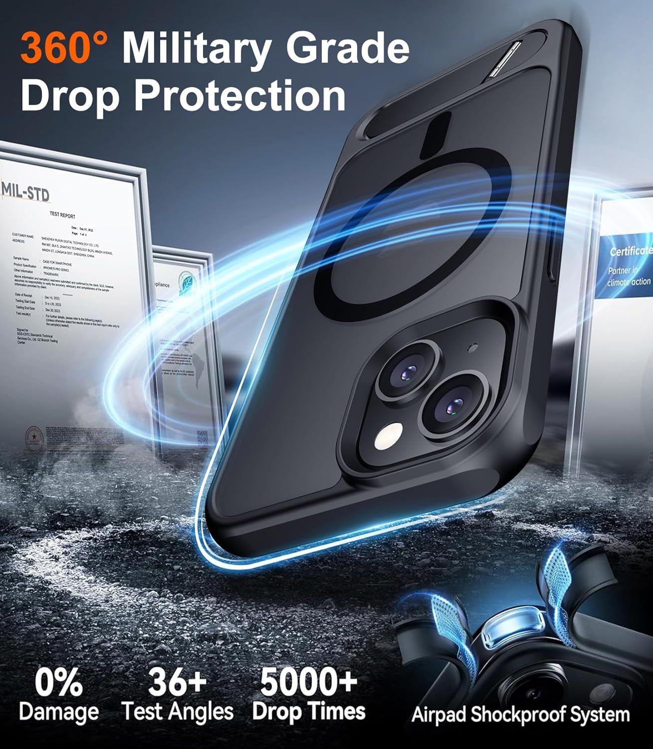 Magnetic Compatible with Iphone 15 plus Case & Iphone 14 plus Case, [Built-In Invisible Kickstand][Compatible with Magsafe][Military Grade Shockproof] Slim Translucent Matte Phone Case 6.7"