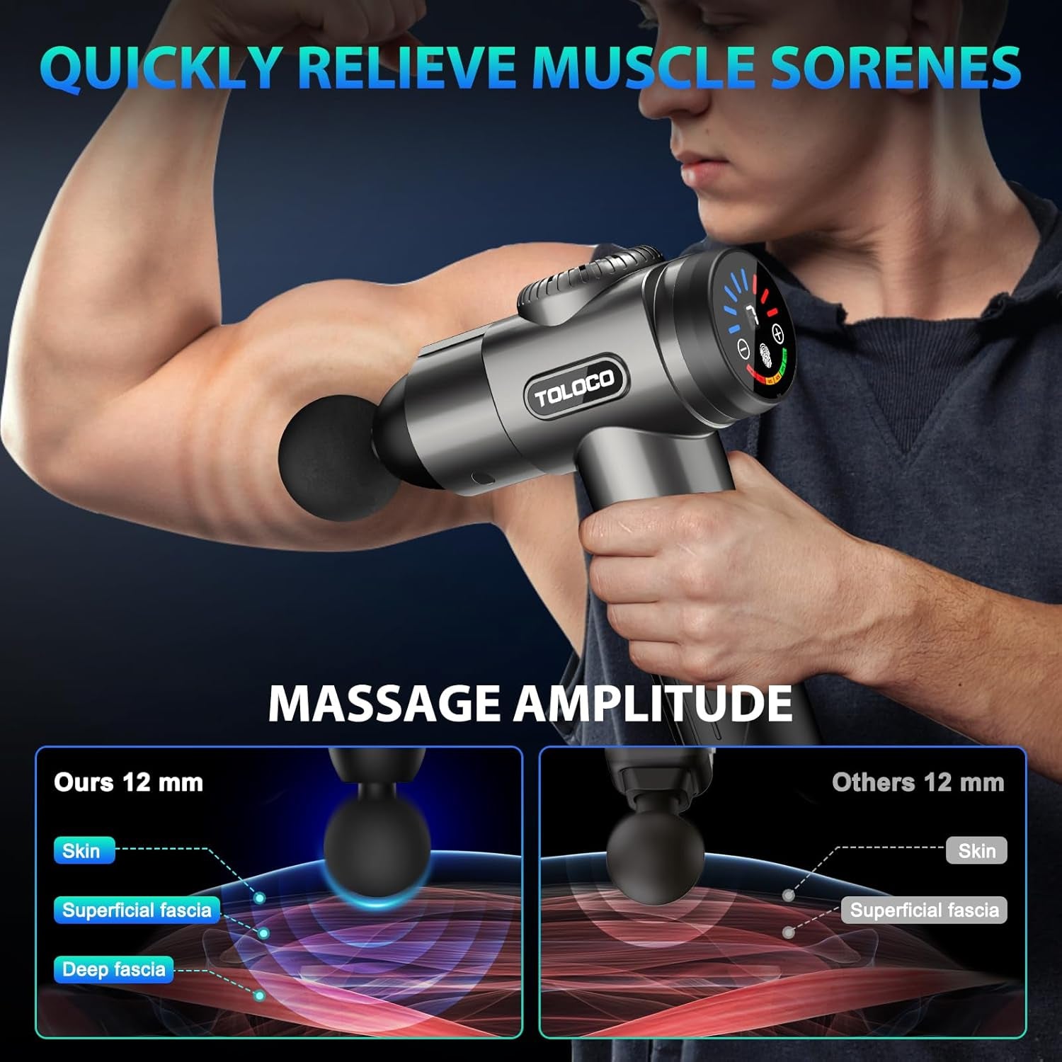 Massage Gun, Deep Tissue Back Massage for Athletes for Pain Relief, Percussion Massager with 10 Massages Heads & Silent Brushless Motor, Valentines Day Gifts for Him Her, Grey